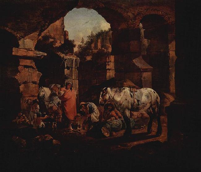 Johann Heinrich Roos Zigeunerlager in antiken Ruinen oil painting picture